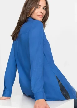 Damen bonprix Blusen & Tuniken|Nachhaltigere Materialien|Longbluse mit Schlitz aus fließender Viskose