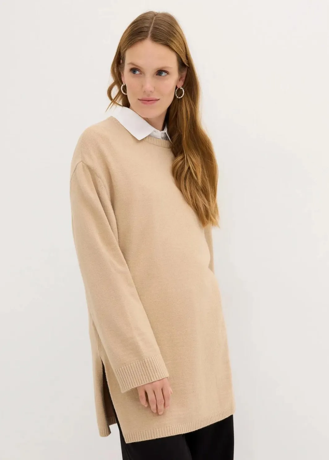 Damen bonprix Pullover & Strickjacken|Bekleidung·Jeans|Long-Feinstrickpullover mit Seitenschlitzen aus Viskose-Mix
