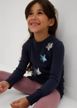 Kinder bonprix Mädchen 2-8 Jahre·Sweat & Strick|Long-Feinstrickpullover mit Pailletten