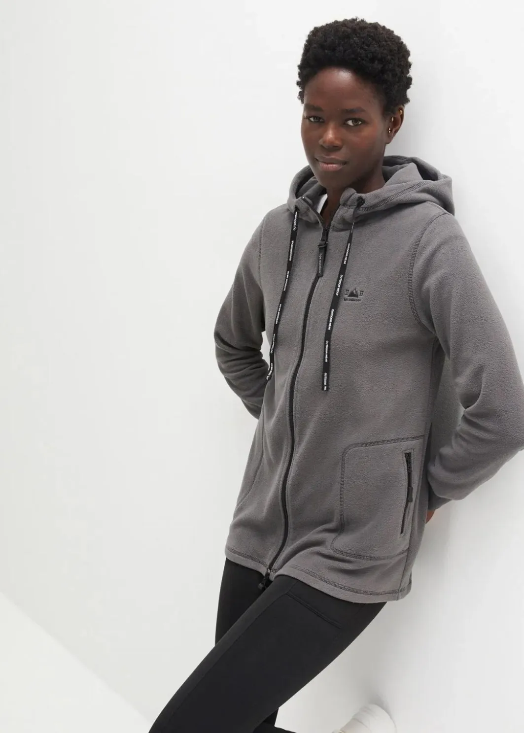Damen bonprix Jacken & Mäntel|Sweat|Long-Fleecejacke mit Reißverschluss-Taschen