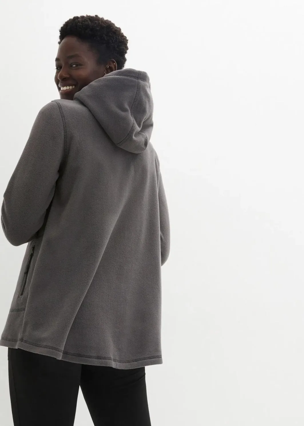 Damen bonprix Jacken & Mäntel|Sweat|Long-Fleecejacke mit Reißverschluss-Taschen