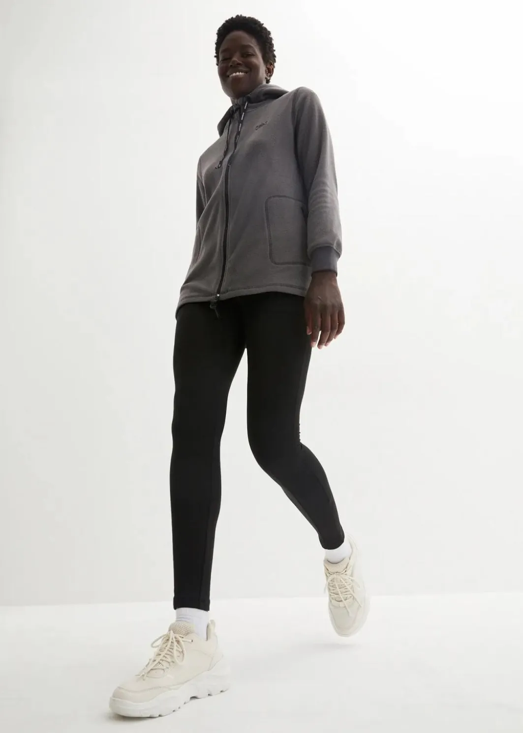 Damen bonprix Jacken & Mäntel|Sweat|Long-Fleecejacke mit Reißverschluss-Taschen