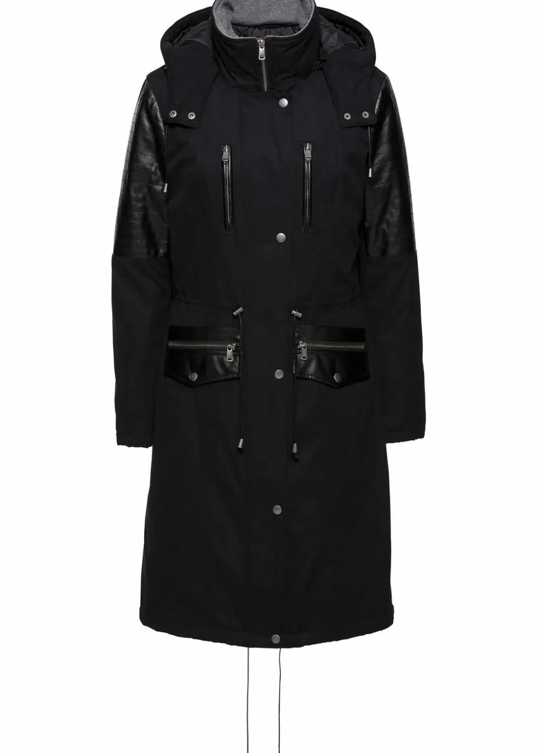 Damen bonprix Bekleidung·Hosen|Jacken & Mäntel|Long-Parka mit Lederimitateinsatz