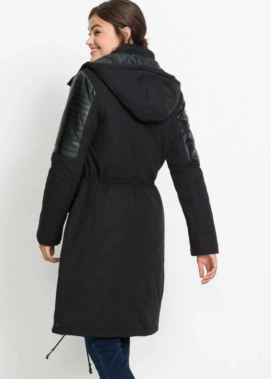 Damen bonprix Bekleidung·Hosen|Jacken & Mäntel|Long-Parka mit Lederimitateinsatz