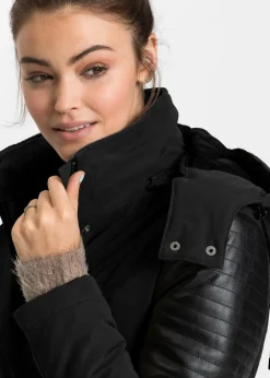 Damen bonprix Bekleidung·Hosen|Jacken & Mäntel|Long-Parka mit Lederimitateinsatz