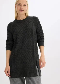 Damen bonprix Pullover & Strickjacken|Strickmode|Longpullover aus fließendem Viskose-Mix