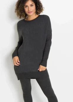 Damen bonprix Strickmode|Pullover & Strickjacken|Long-Pullover aus Viskose-Mix