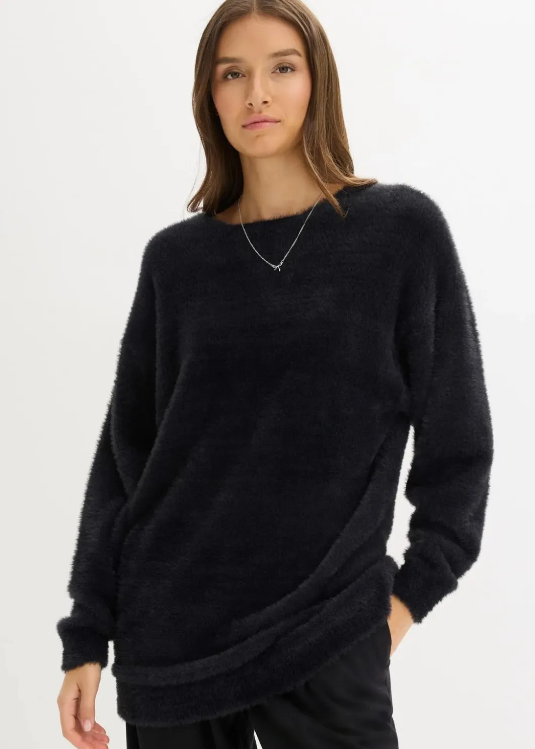 Clearance Longpullover aus weichem Federgarn Damen Pullover & Strickjacken|Strickmode