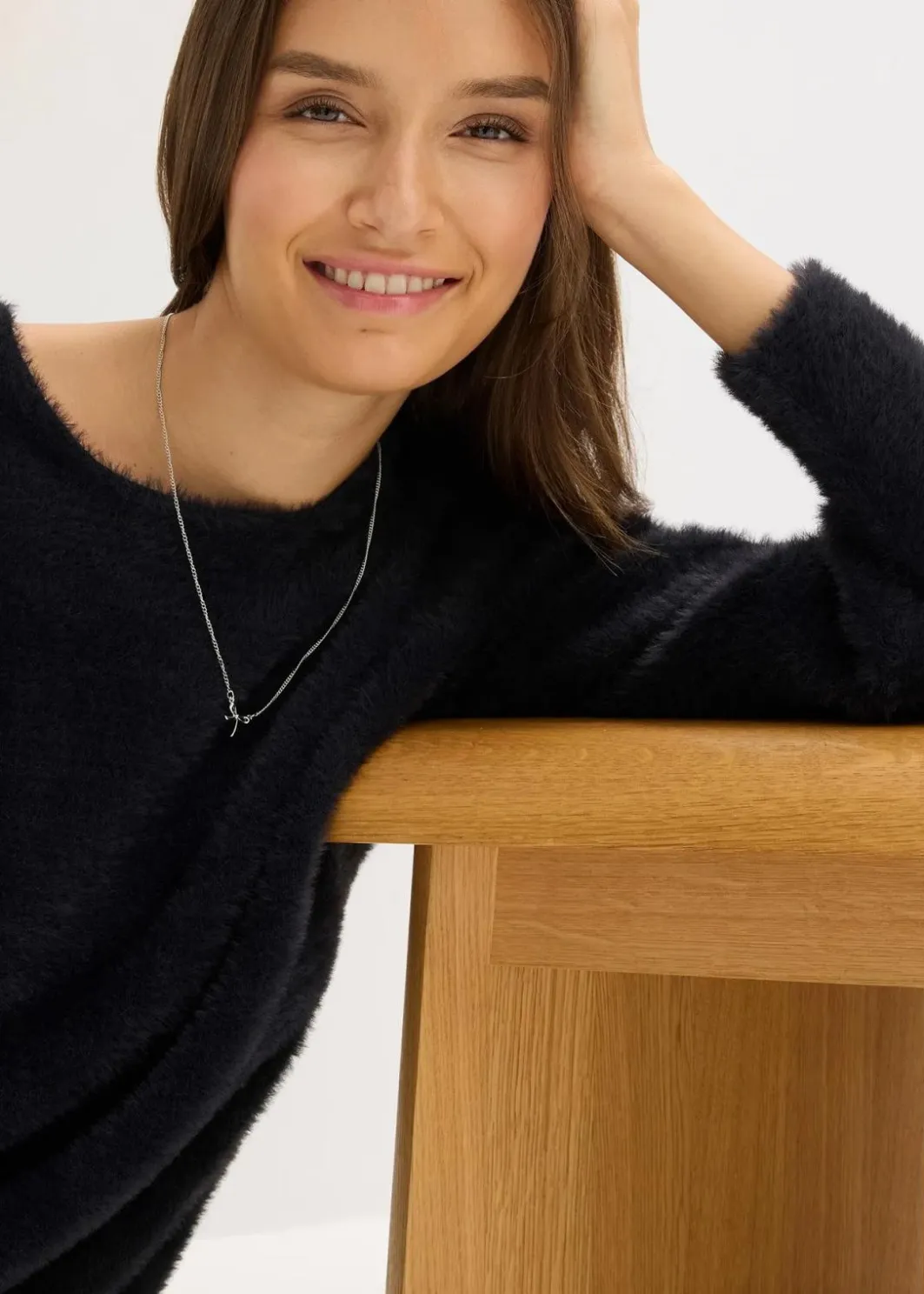Clearance Longpullover aus weichem Federgarn Damen Pullover & Strickjacken|Strickmode