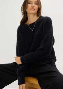 Clearance Longpullover aus weichem Federgarn Damen Pullover & Strickjacken|Strickmode