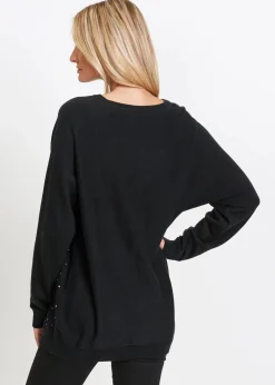 Damen bonprix Bekleidung·Umstandsmode|Bekleidung·Jeans|Longpullover mit Herz-Dekostein-Applikation