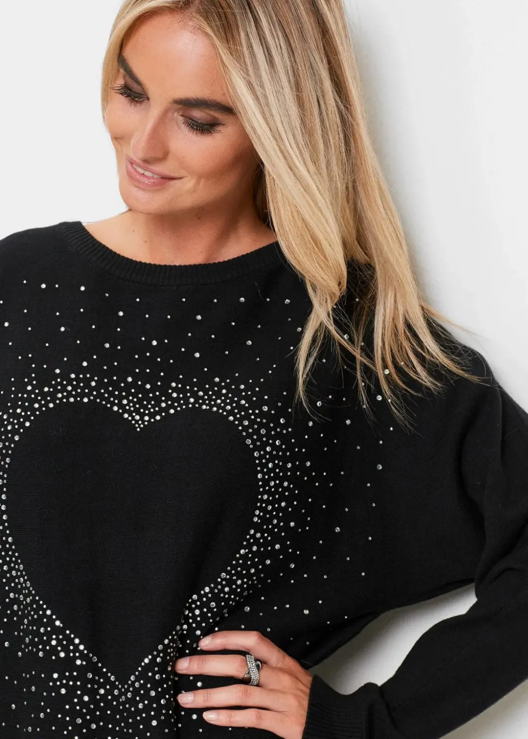 Damen bonprix Bekleidung·Umstandsmode|Bekleidung·Jeans|Longpullover mit Herz-Dekostein-Applikation