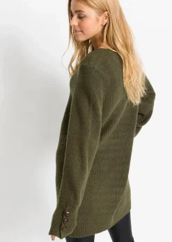 Damen bonprix Pullover & Strickjacken|Bekleidung·Jeans|Longpullover mit Knöpfen
