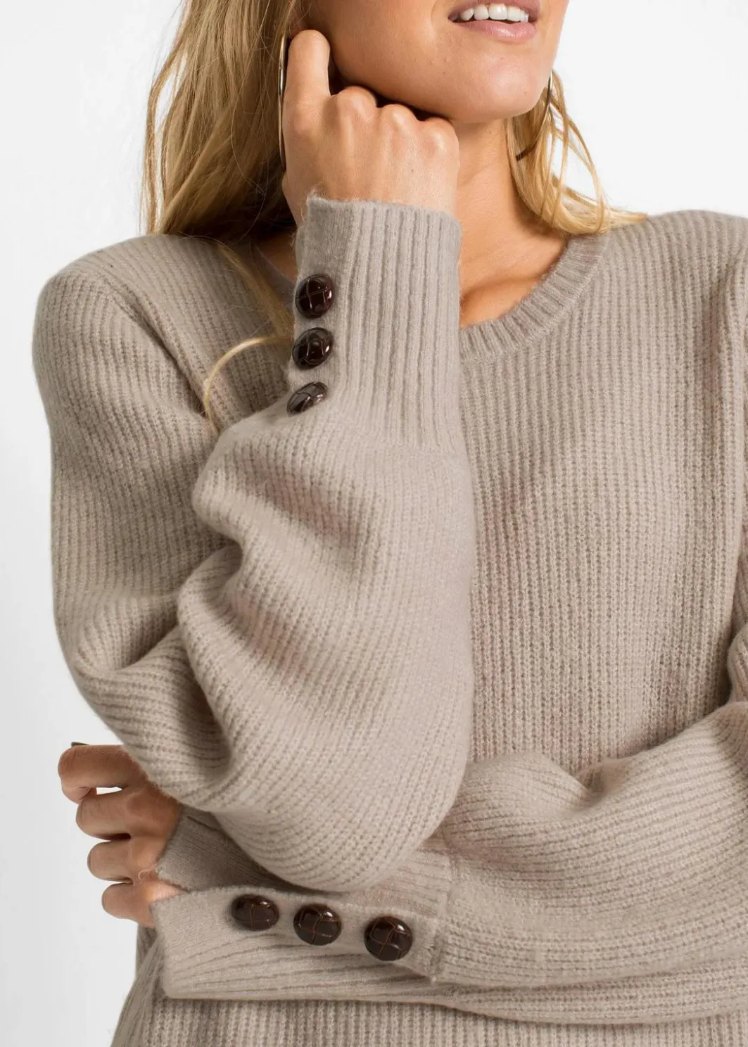 Longpullover mit Knöpfen Damen Bekleidung·Umstandsmode|Strickmode