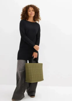 Damen bonprix Strickmode|Pullover & Strickjacken|Longpullover mit recycelter Baumwolle