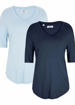 Damen bonprix Basics|Shirts & Tops|Longshirt aus softer Viskose, 2er-Pack