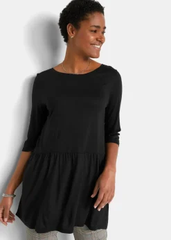 New Longshirt aus Viskose mit Volant Damen Nachhaltigere Materialien|Shirts & Tops