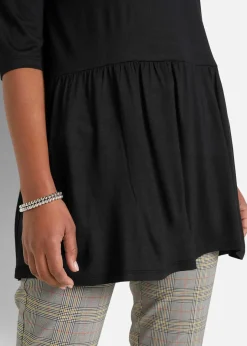 New Longshirt aus Viskose mit Volant Damen Nachhaltigere Materialien|Shirts & Tops
