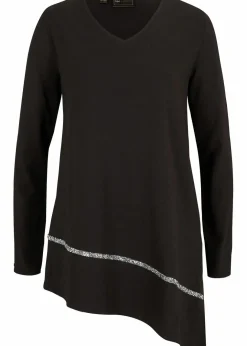 Damen bonprix Shirts & Tops|Longshirt mit asymmetrischen Schnitt und Glitzer