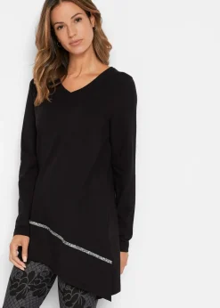 Damen bonprix Shirts & Tops|Longshirt mit asymmetrischen Schnitt und Glitzer