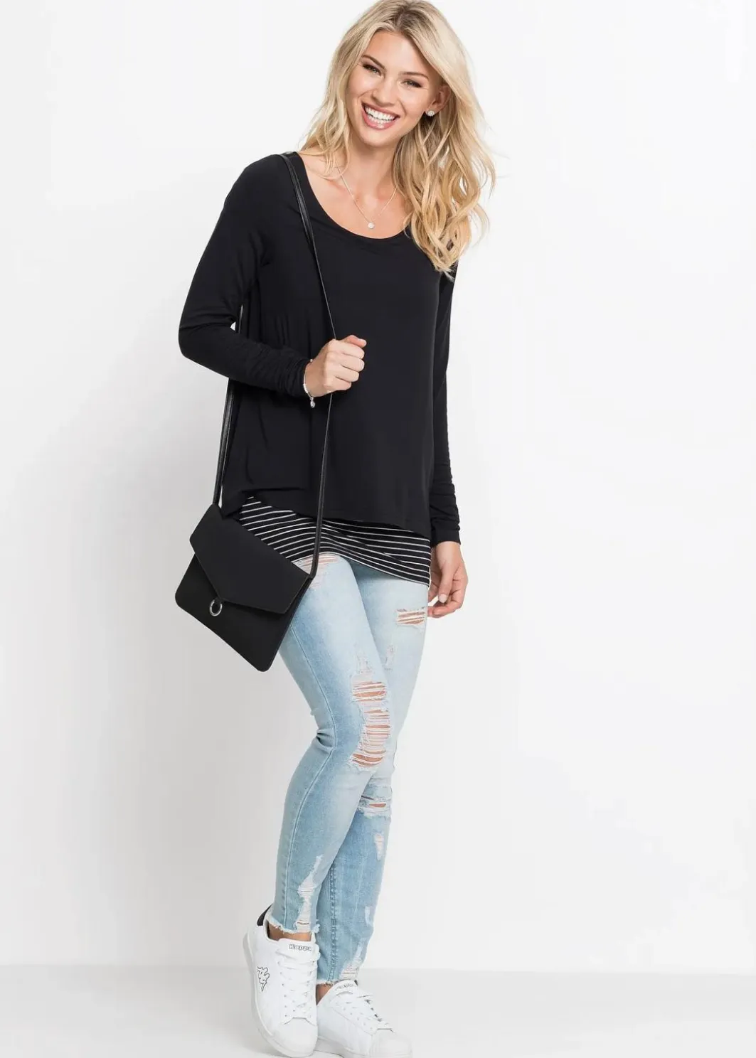 Damen bonprix Nachhaltigere Materialien|Shirts & Tops|Longshirt mit Langarm doppellagig