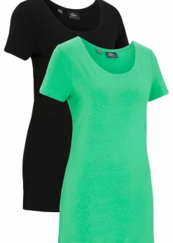 Damen bonprix Shirts & Tops|Longshirt mit Schriftzug (2er Pack)