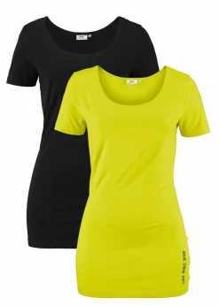 Damen bonprix Shirts & Tops|Longshirt mit Schriftzug (2er Pack)