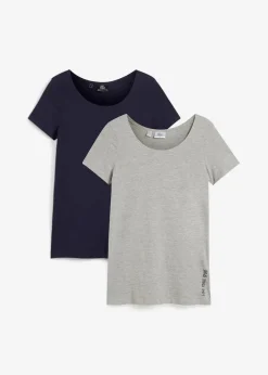 Damen bonprix Shirts & Tops|Longshirt mit Schriftzug (2er Pack)