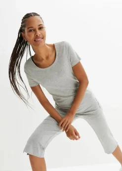 Damen bonprix Shirts & Tops|Longshirt mit Schriftzug (2er Pack)