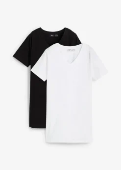 Damen bonprix Basics|Bekleidung·Röcke|Longshirt mit V-Ausschnitt (2er Pack)