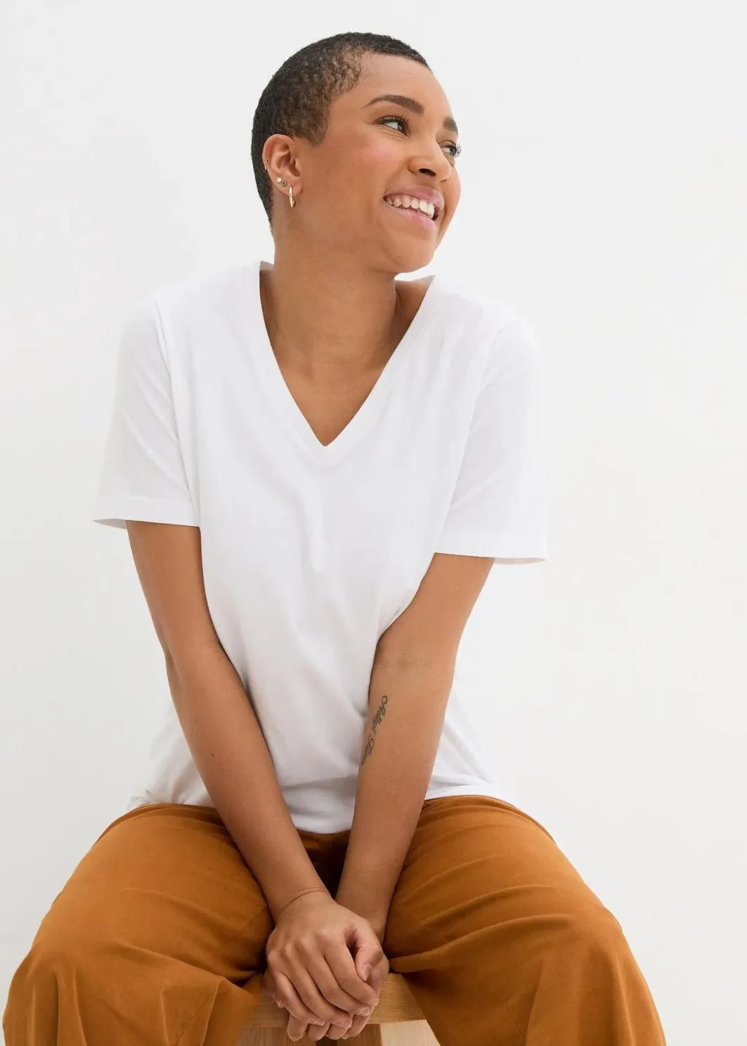 Damen bonprix Basics|Bekleidung·Röcke|Longshirt mit V-Ausschnitt (2er Pack)