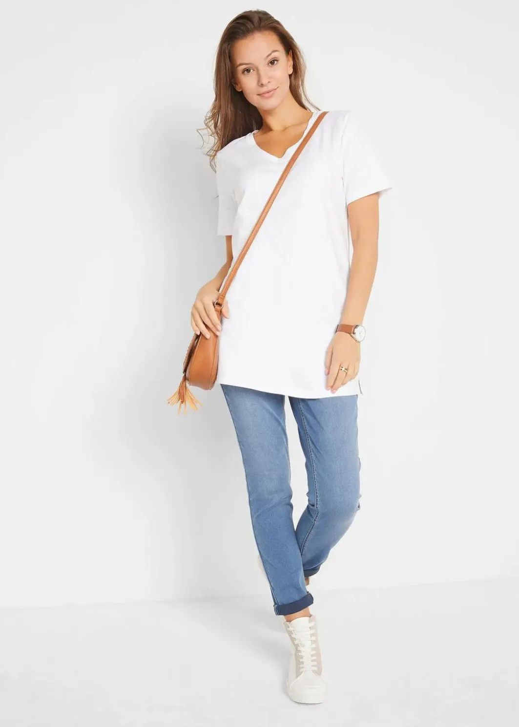 Damen bonprix Basics|Bekleidung·Röcke|Longshirt mit V-Ausschnitt (2er Pack)