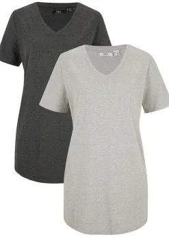 Damen bonprix Basics|Bekleidung·Röcke|Longshirt mit V-Ausschnitt (2er Pack)