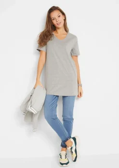 Damen bonprix Basics|Bekleidung·Röcke|Longshirt mit V-Ausschnitt (2er Pack)