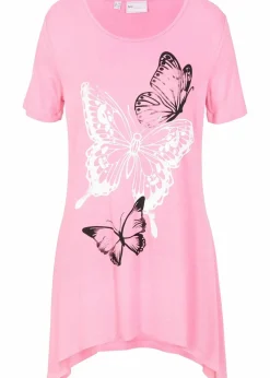 Damen bonprix Shirts & Tops|Longshirt mit Zipfel und Schmetterlingsmuster
