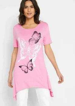 Damen bonprix Shirts & Tops|Longshirt mit Zipfel und Schmetterlingsmuster