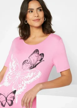 Damen bonprix Shirts & Tops|Longshirt mit Zipfel und Schmetterlingsmuster