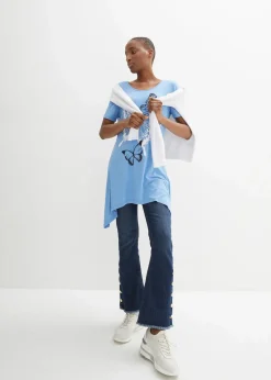 Damen bonprix Shirts & Tops|Longshirt mit Zipfel und Schmetterlingsmuster
