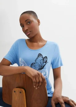 Damen bonprix Shirts & Tops|Longshirt mit Zipfel und Schmetterlingsmuster