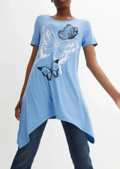 Damen bonprix Shirts & Tops|Longshirt mit Zipfel und Schmetterlingsmuster