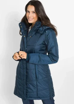 Damen bonprix Jacken & Mäntel|Bekleidung·Hosen|Long-Steppjacke, wattiert mit Kragen und Kapuze