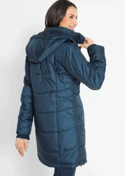 Damen bonprix Jacken & Mäntel|Bekleidung·Hosen|Long-Steppjacke, wattiert mit Kragen und Kapuze
