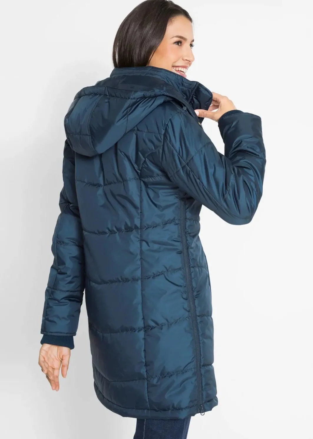 Damen bonprix Jacken & Mäntel|Bekleidung·Hosen|Long-Steppjacke, wattiert mit Kragen und Kapuze