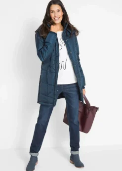 Damen bonprix Jacken & Mäntel|Bekleidung·Hosen|Long-Steppjacke, wattiert mit Kragen und Kapuze