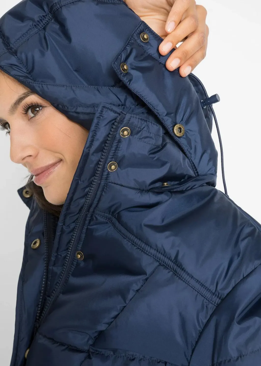 Damen bonprix Jacken & Mäntel|Bekleidung·Hosen|Long-Steppjacke, wattiert mit Kragen und Kapuze