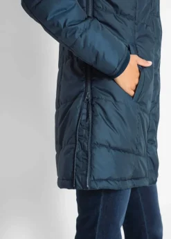 Damen bonprix Jacken & Mäntel|Bekleidung·Hosen|Long-Steppjacke, wattiert mit Kragen und Kapuze