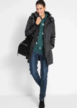 Damen bonprix Bekleidung·Hosen|Jacken & Mäntel|Long-Steppjacke, wattiert mit Kragen und Kapuze
