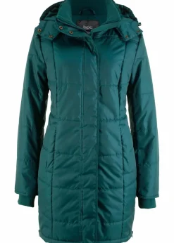 Damen bonprix Jacken & Mäntel|Bekleidung·Hosen|Long-Steppjacke, wattiert mit Kragen und Kapuze