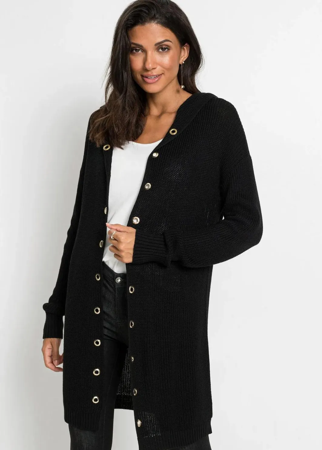 Damen bonprix Bekleidung·Umstandsmode|Bekleidung·Jeans|Longstrickjacke mit Kapuze