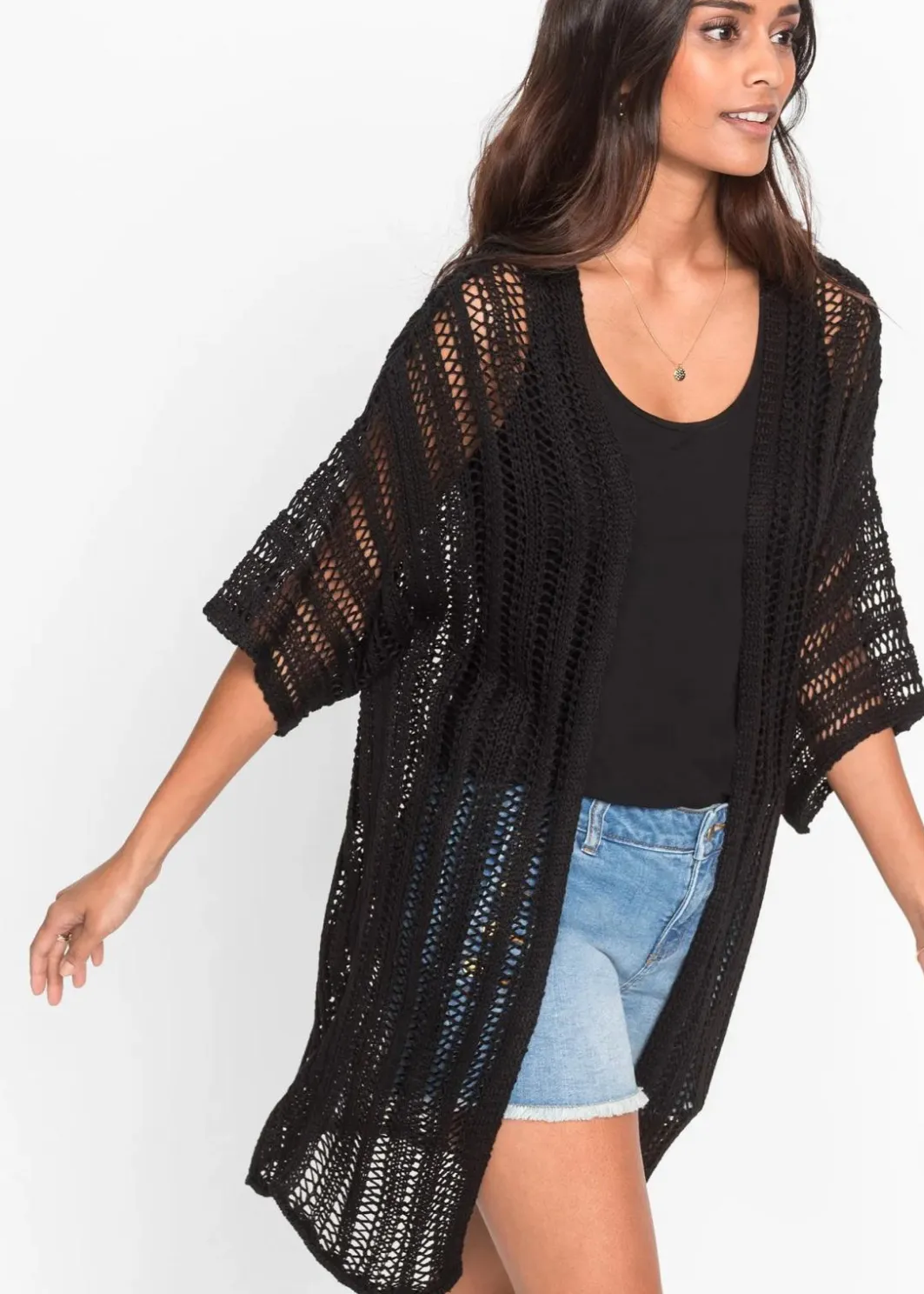 Sale Longstrickjacke mit Lochmuster Damen Strickmode|Pullover & Strickjacken